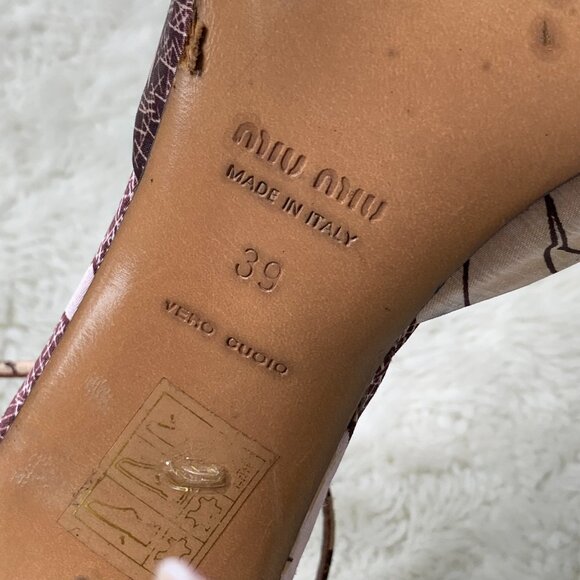 Miu Miu Women's Purple Leather Ankle Strap Floral Ribbon Heels Size 39 - Picture 14 of 14